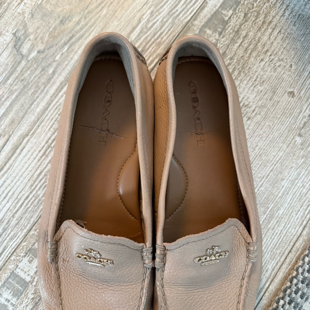 Coach Women's Tan Leather Loafers - Picture 2 of 6
